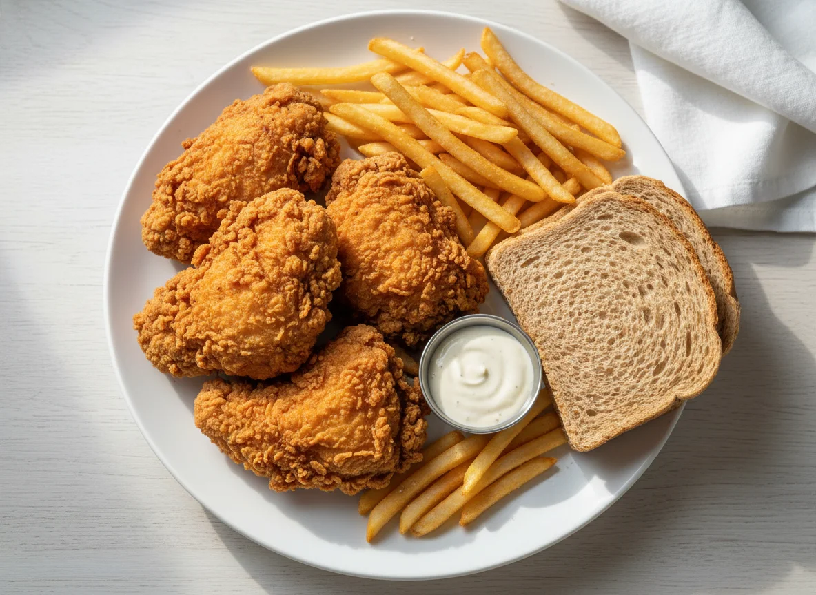 Fried Chicken, Chips and Bread photo