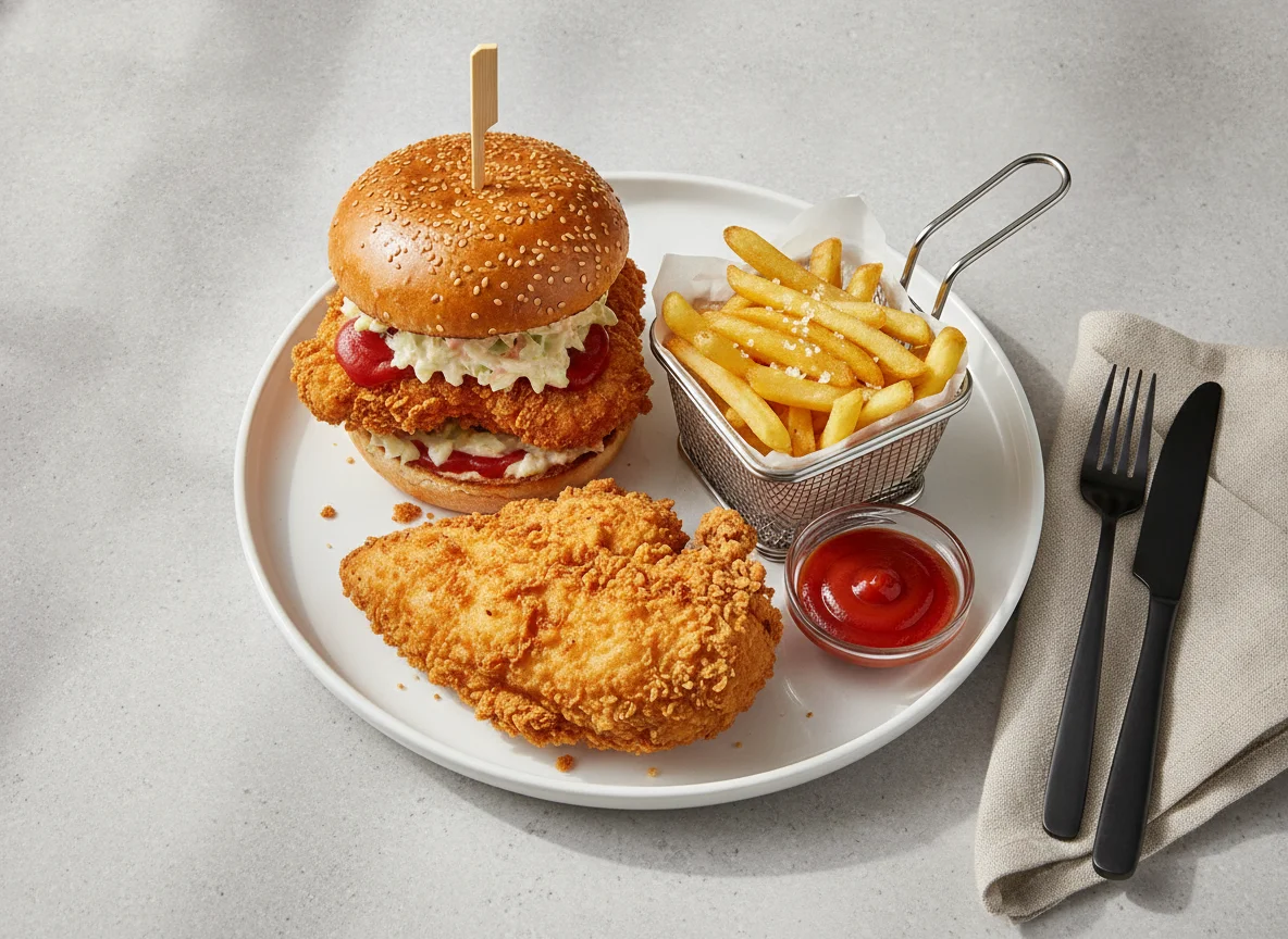 Fried Chicken Meal with Burger and Fries photo