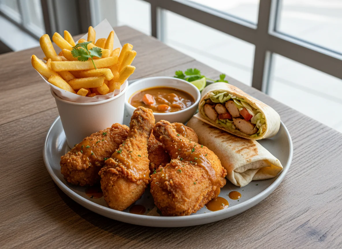 Fried Chicken Meal with Fries and Wrap photo