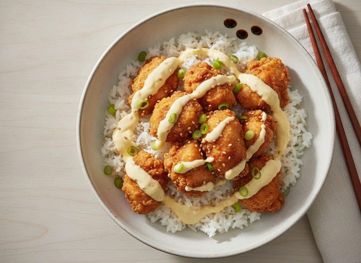 Fried Chicken Rice Bowl with Creamy Sauce photo