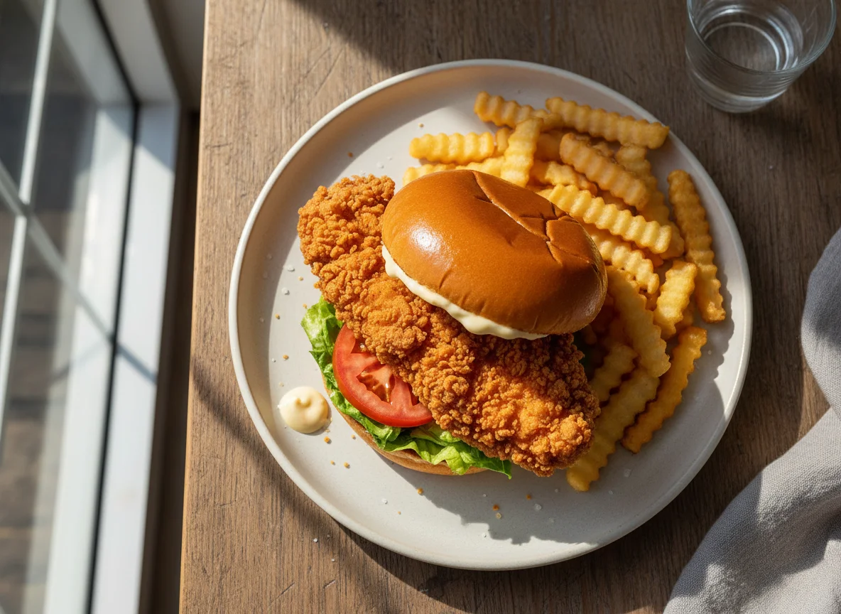 Fried Chicken Sandwich with Crinkle Fries photo