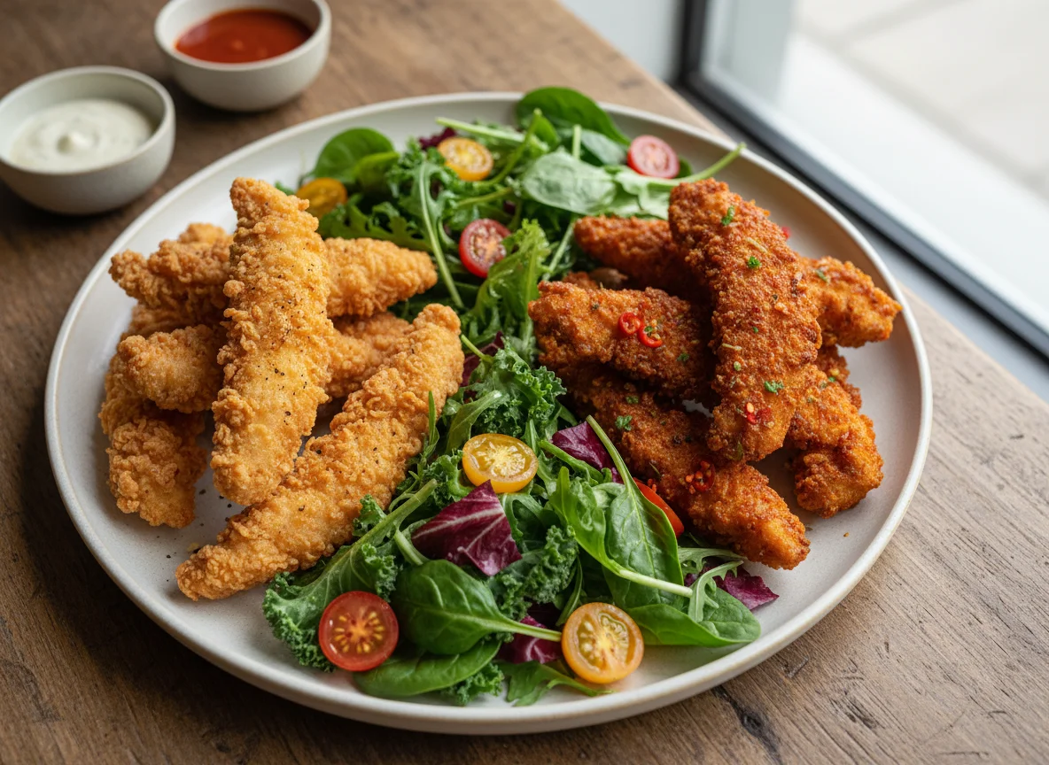 Fried Chicken Strips with Mixed Salad photo