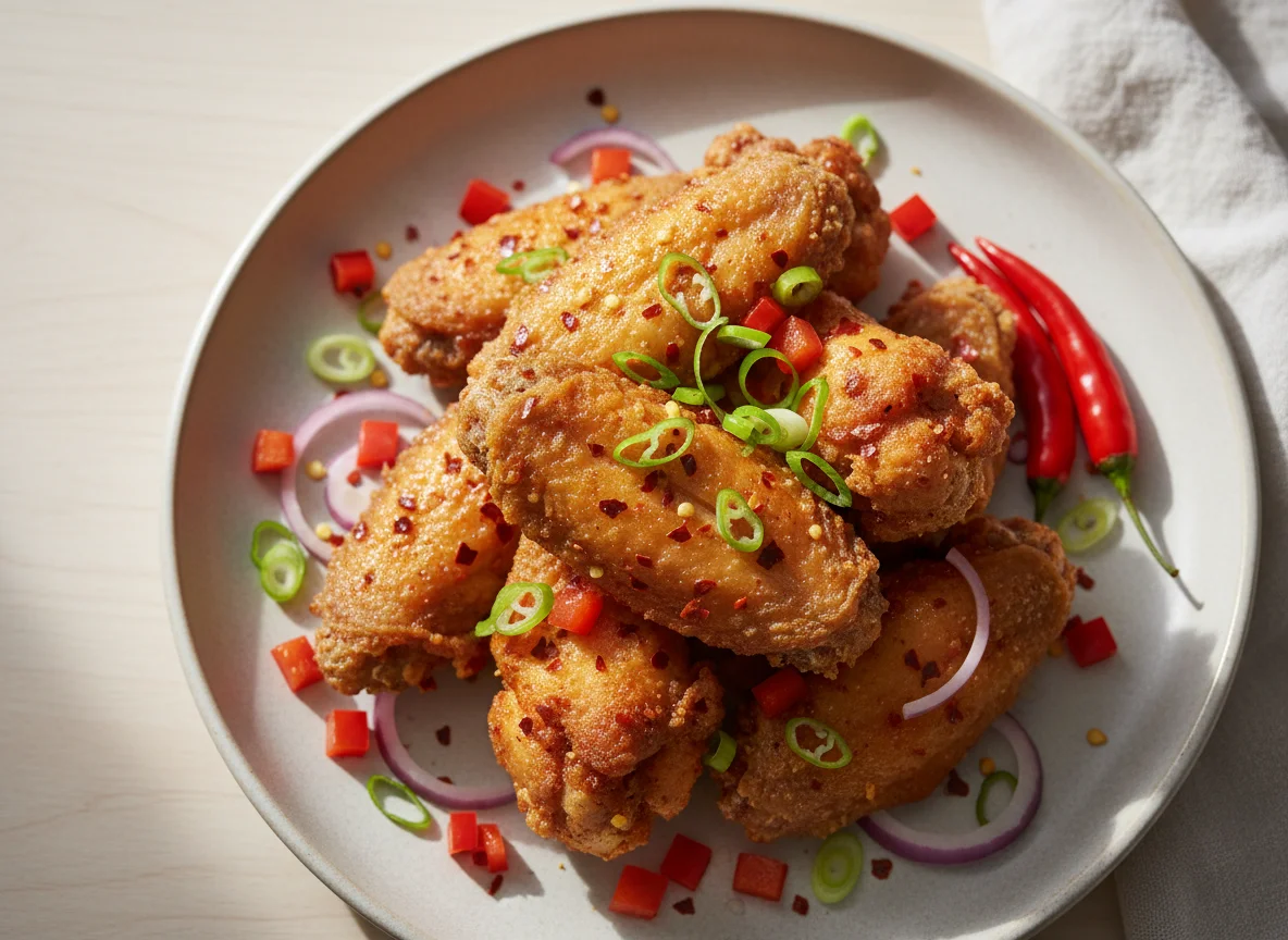 Fried Chicken Wings with Garnish photo