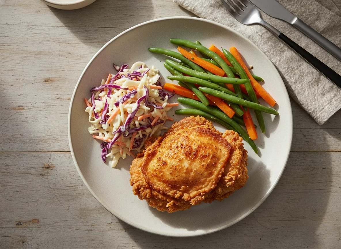 Fried Chicken with Coleslaw and Vegetables photo
