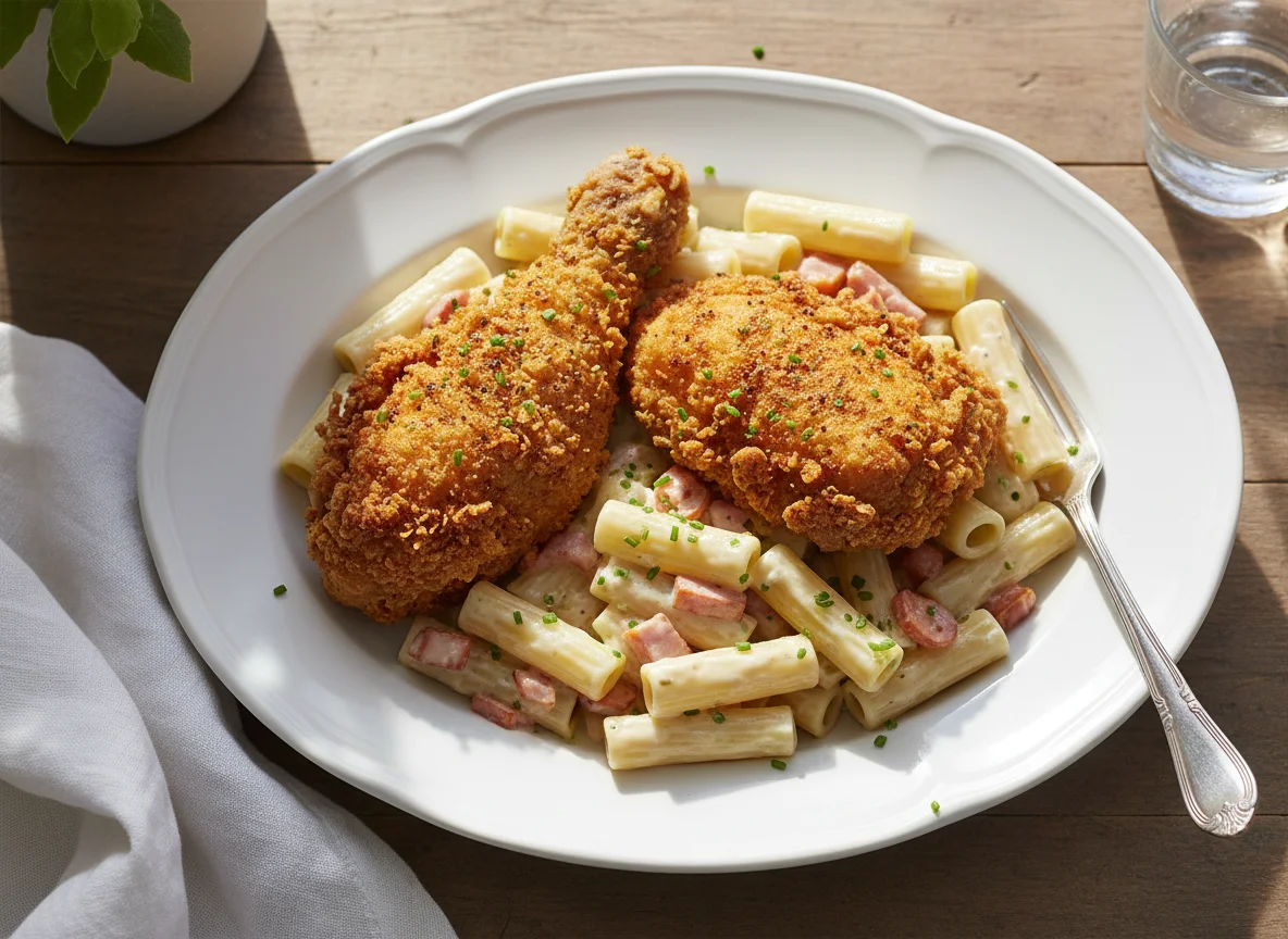 Fried Chicken with Creamy Pasta photo
