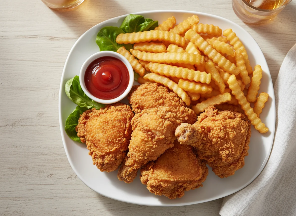 Fried Chicken with Fries and Ketchup photo