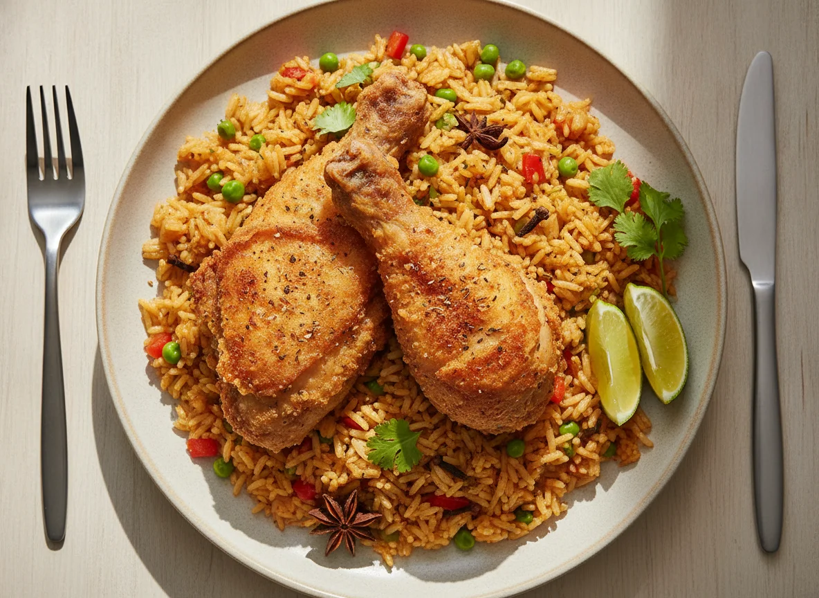 Fried Chicken with Seasoned Rice photo