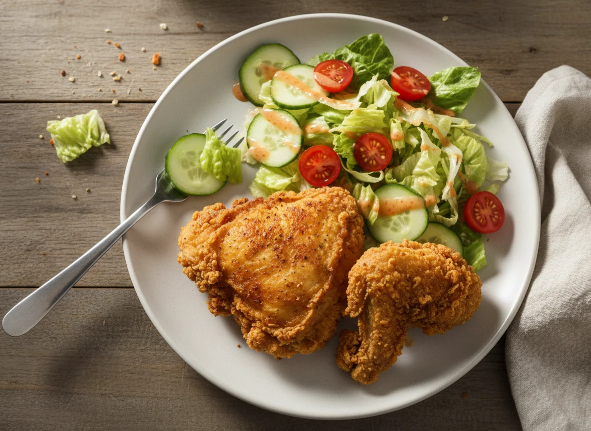 Fried Chicken with Side Salad photo