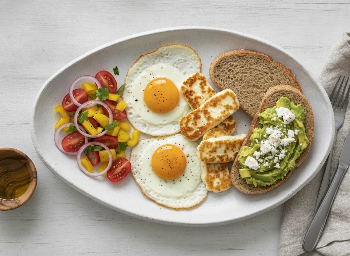 Fried Egg and Halloumi Breakfast Plate photo