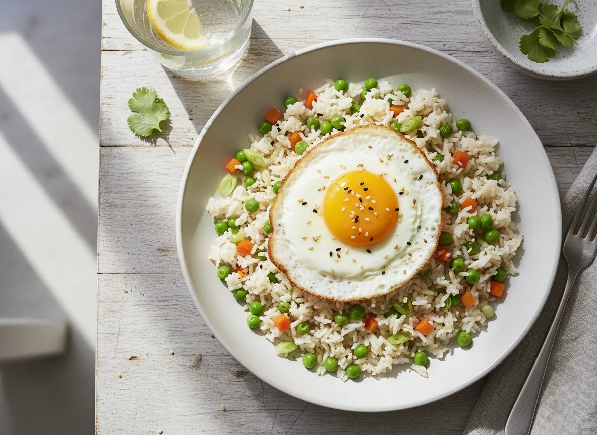 Fried Egg and Vegetable Rice photo