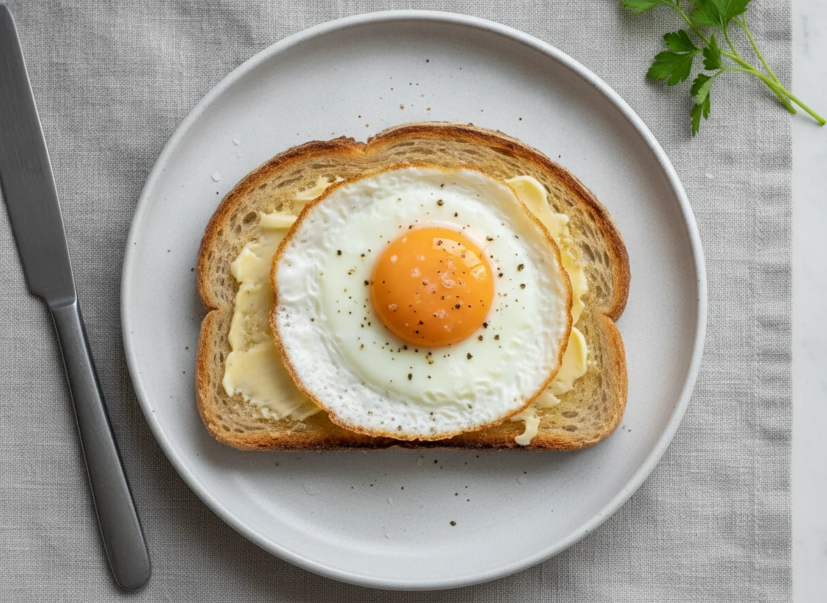Fried egg on sourdough toast photo