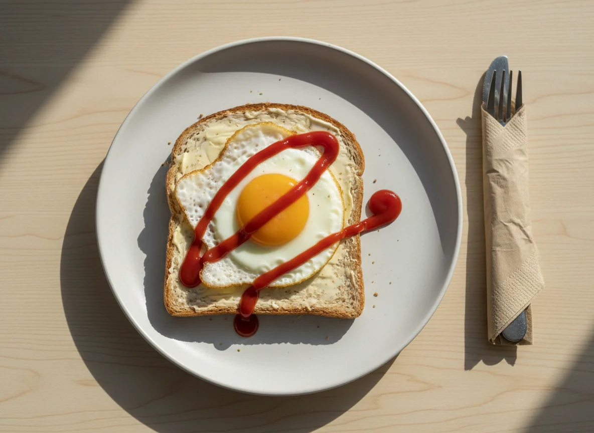 Fried Egg on Toast with Ketchup photo