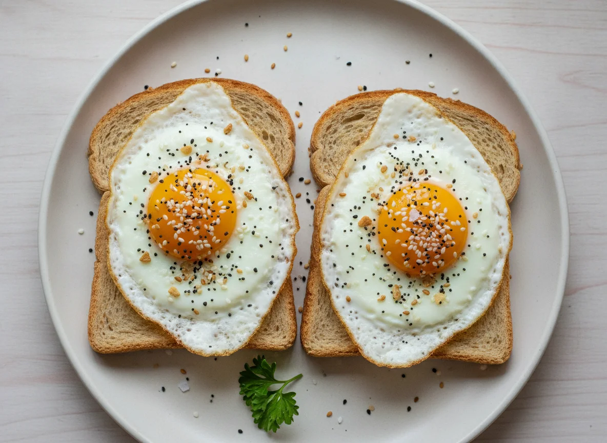 Fried Egg on Toast with Seasoning photo