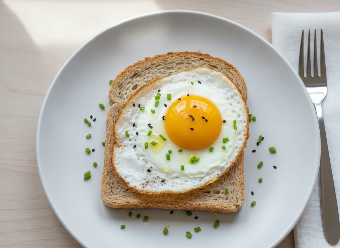 Fried egg on whole wheat toast photo