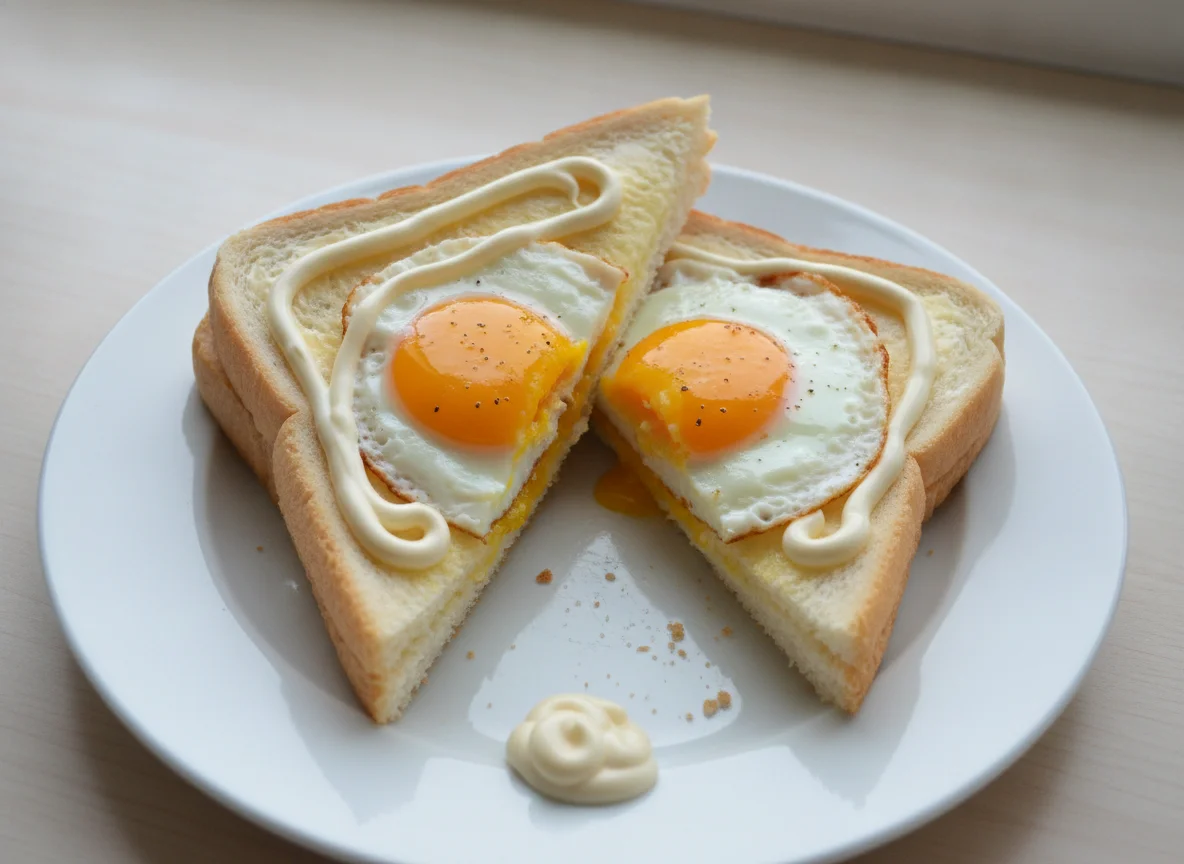 Fried egg sandwich with mayonnaise photo