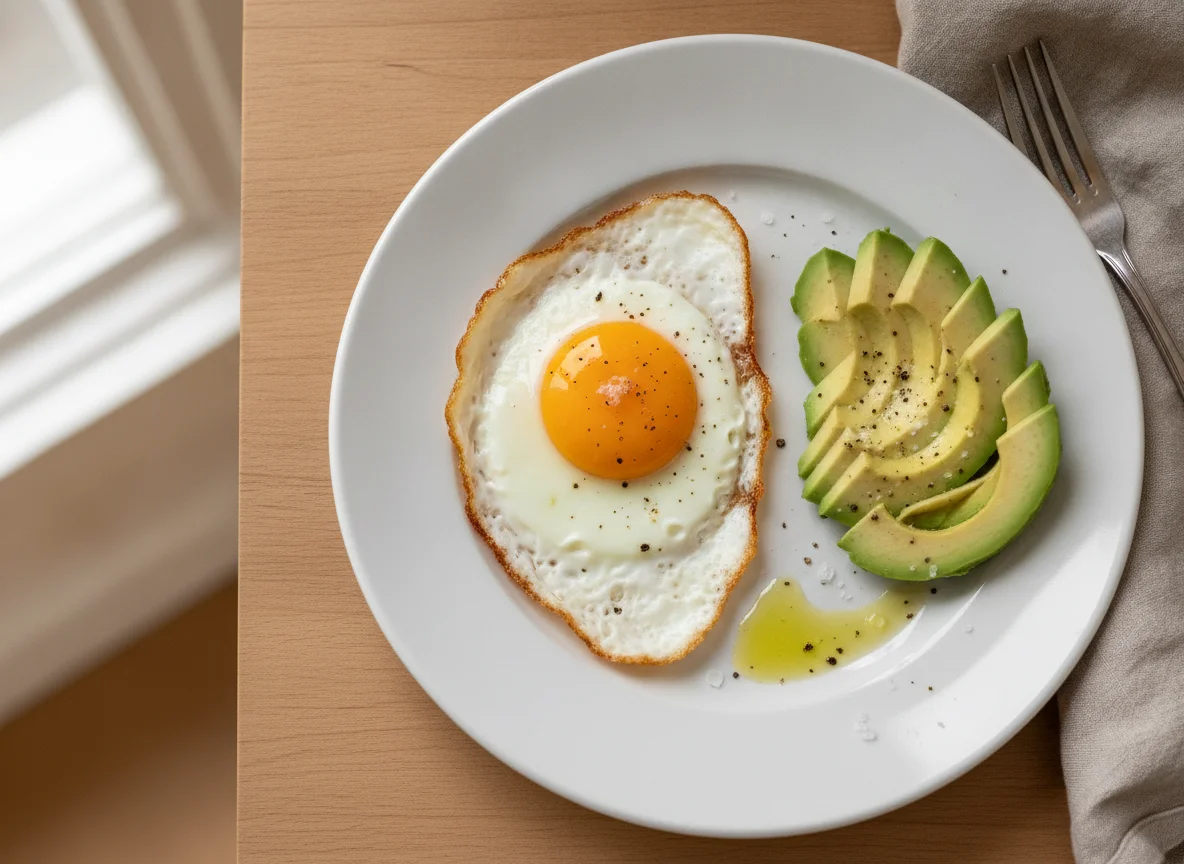 Fried egg with avocado photo
