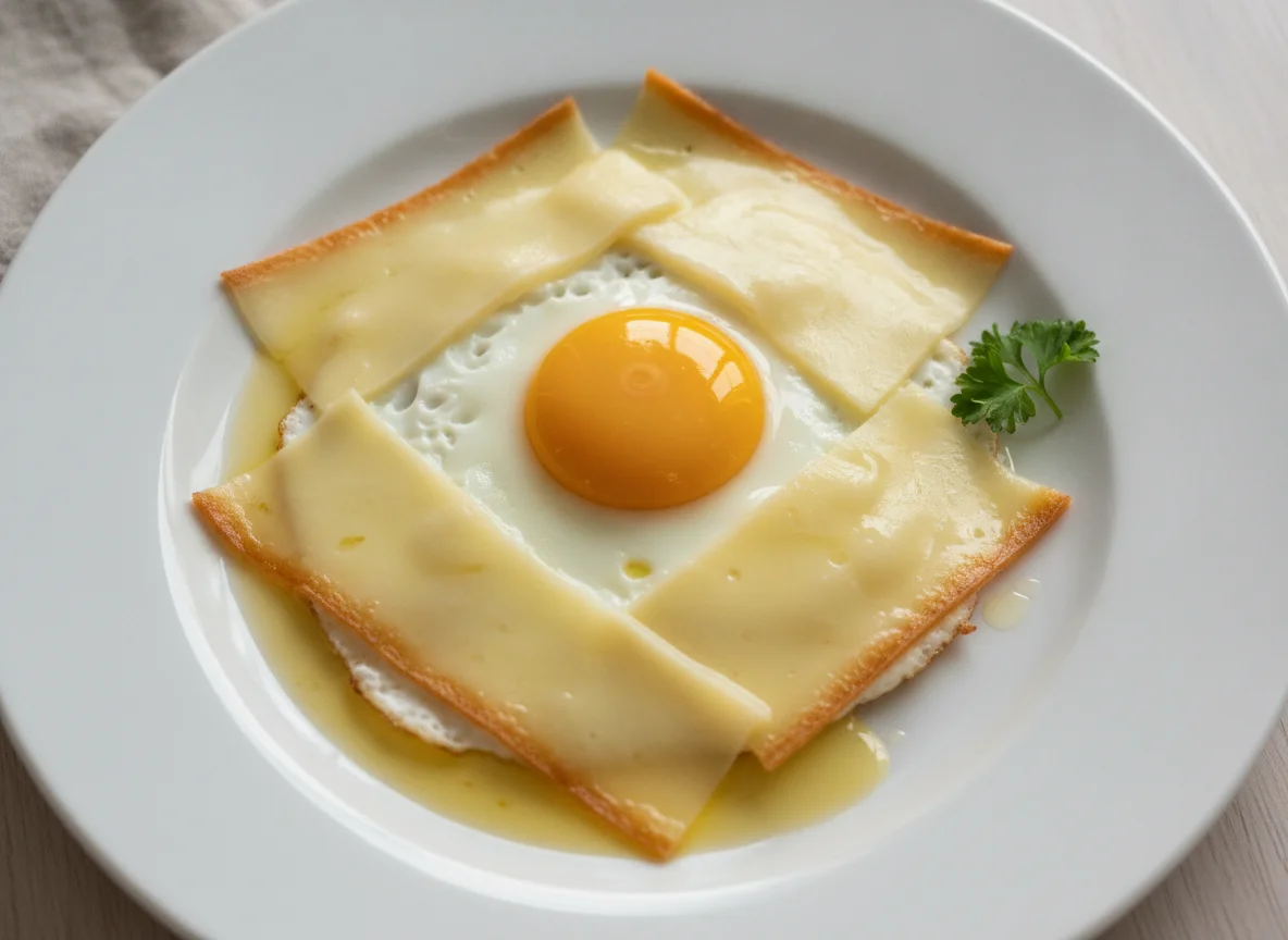 Fried egg with smoked cheese photo
