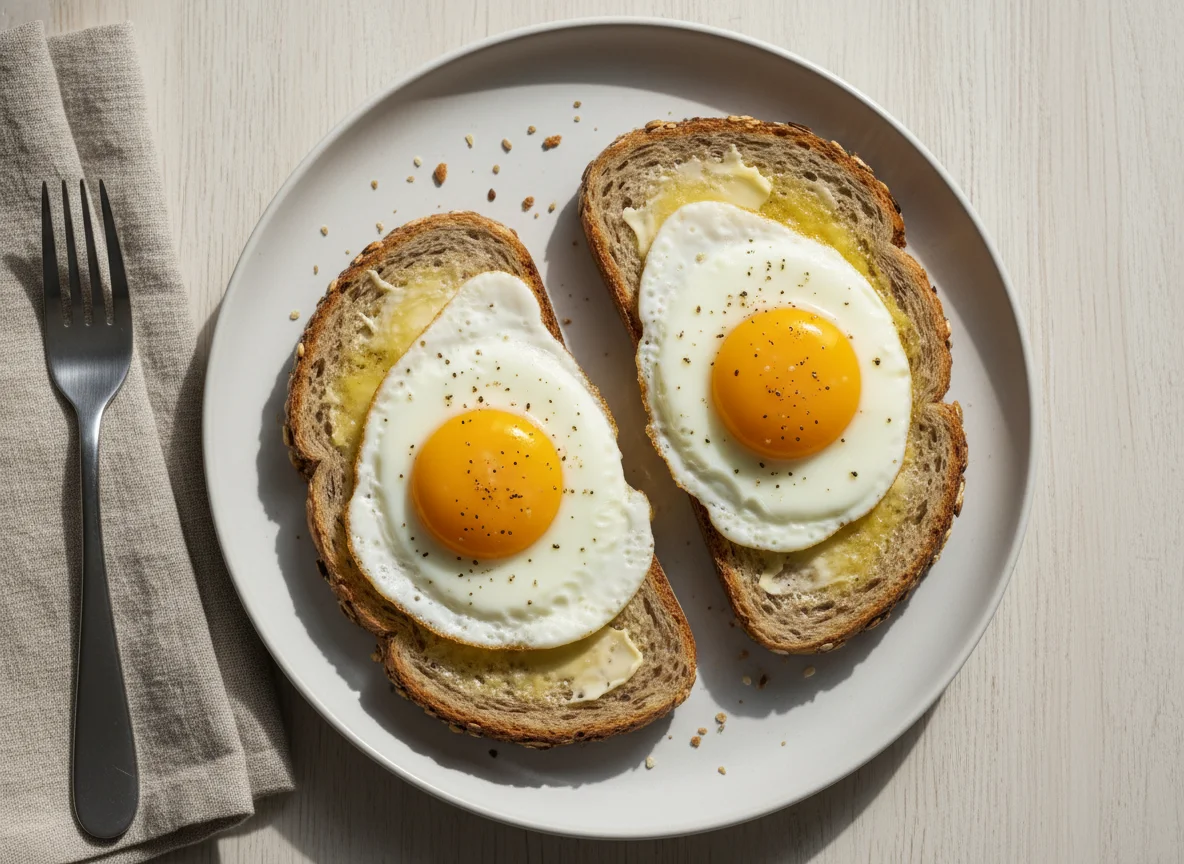 Fried Eggs on Toast with Butter photo