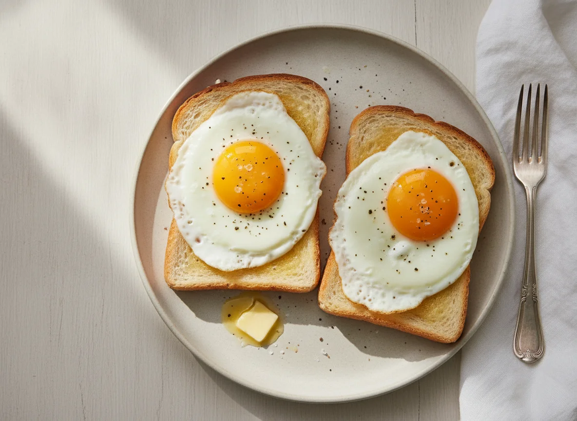 Fried eggs on white toast photo