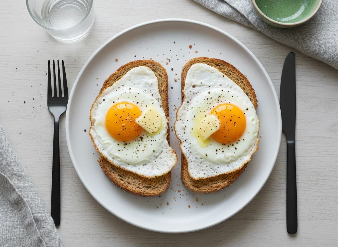 Fried eggs on wholemeal toast photo