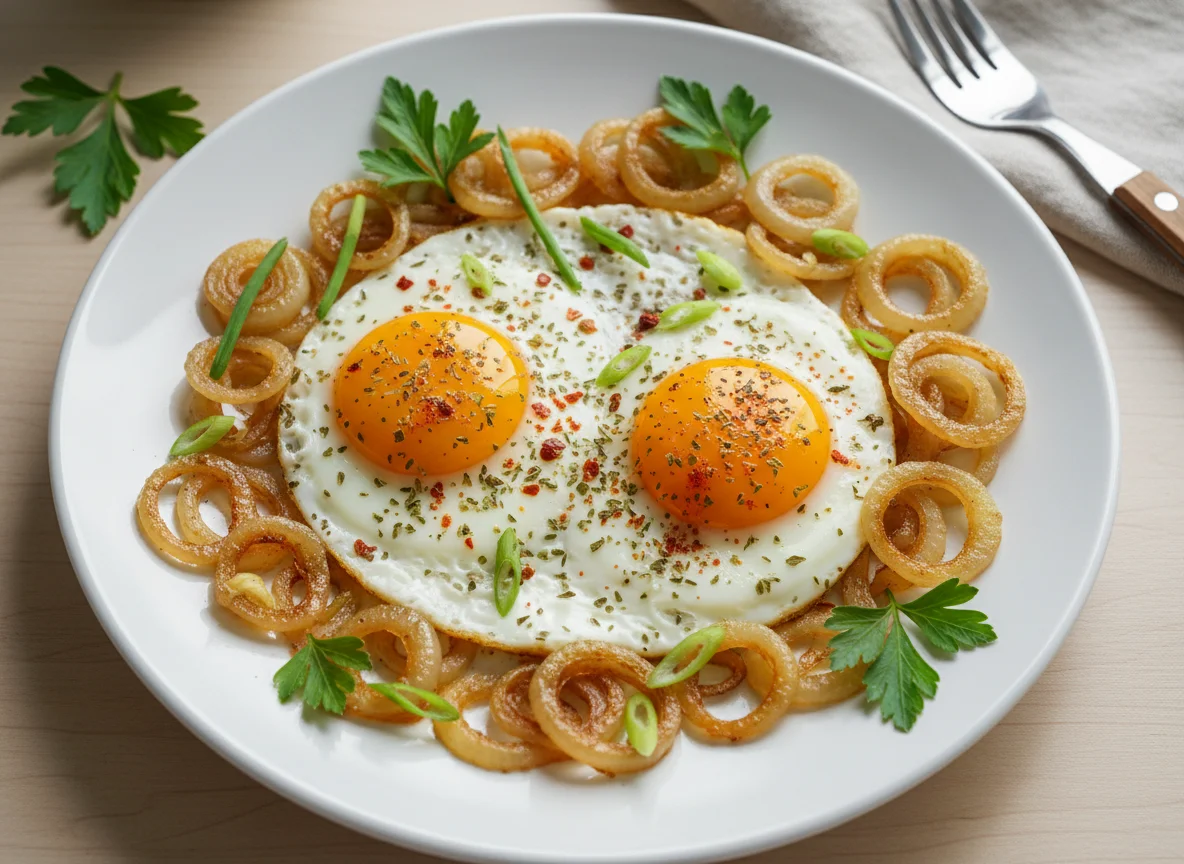 Fried Eggs with Onions and Spices photo