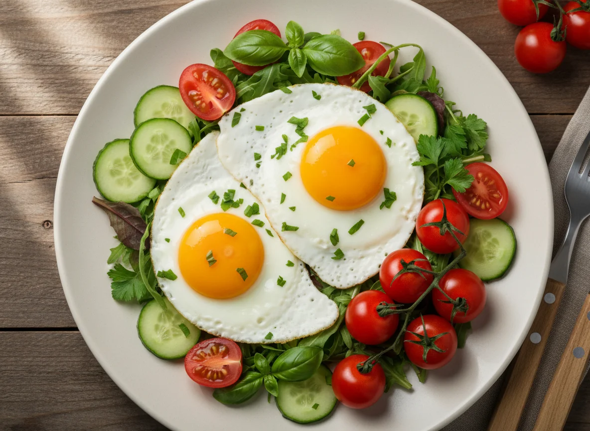 Fried Eggs with Salad photo