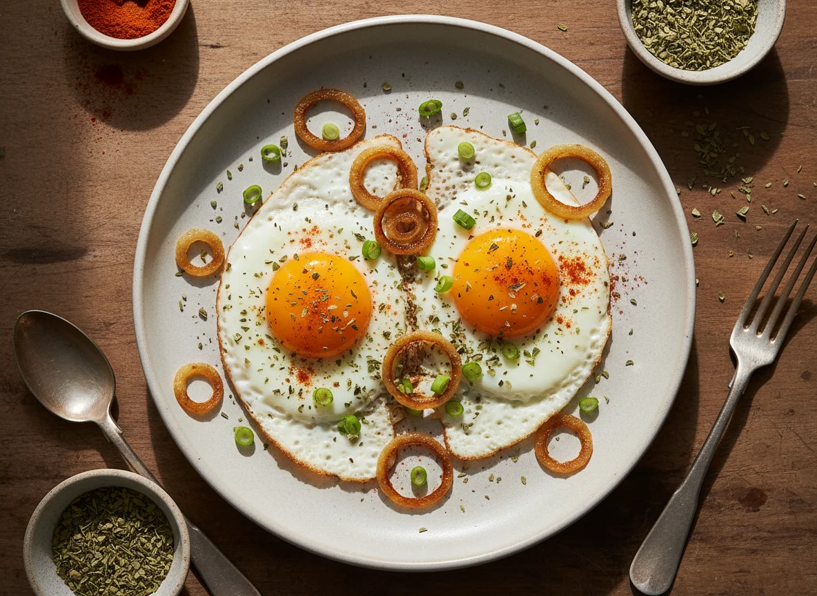 Fried Eggs with Spices and Onions photo