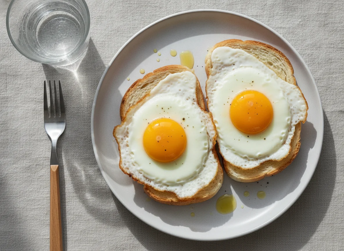 Fried eggs with white bread photo
