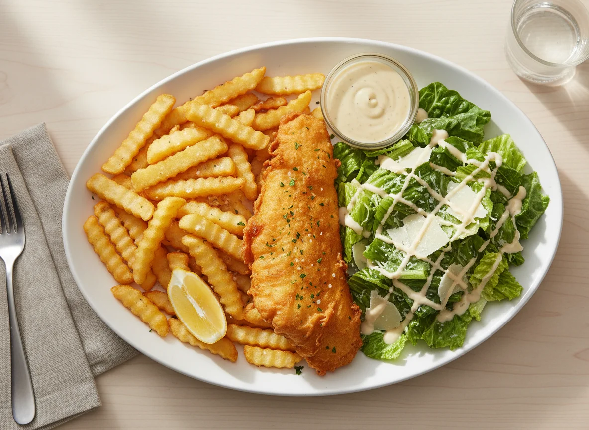 Fried Fish and Chips with Salad photo