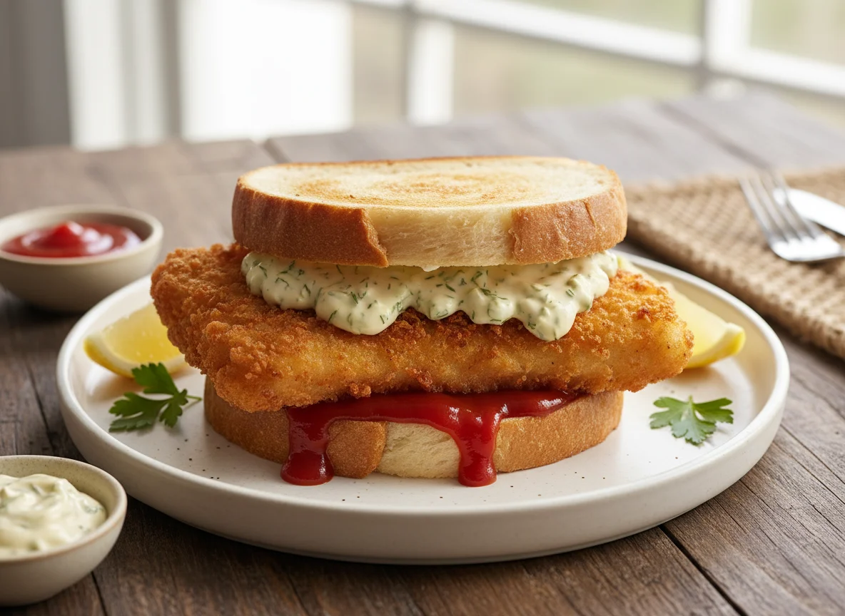 Fried Fish Sandwich with Sauces photo