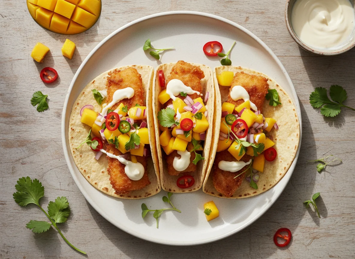 Fried Fish Tacos with Mango Salsa photo