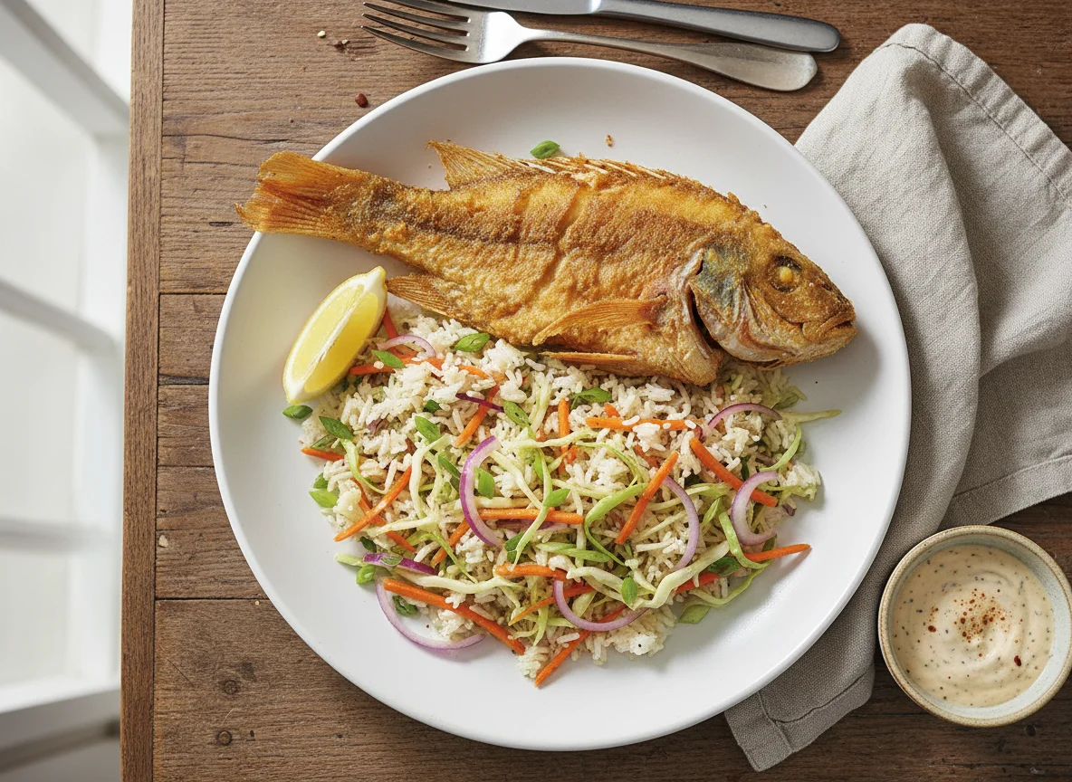 Fried Fish with Vegetable Rice photo