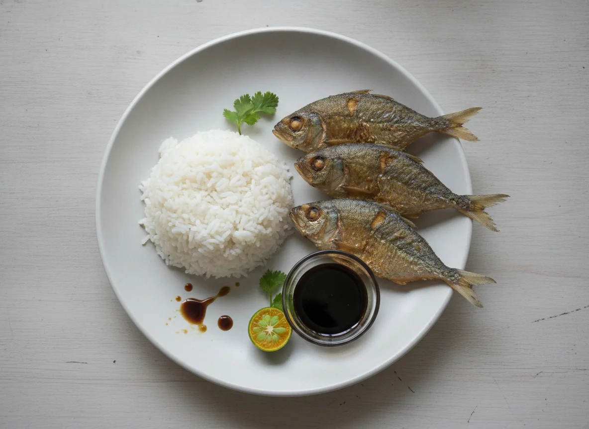 Fried Galunggong with Rice and Soy Sauce photo