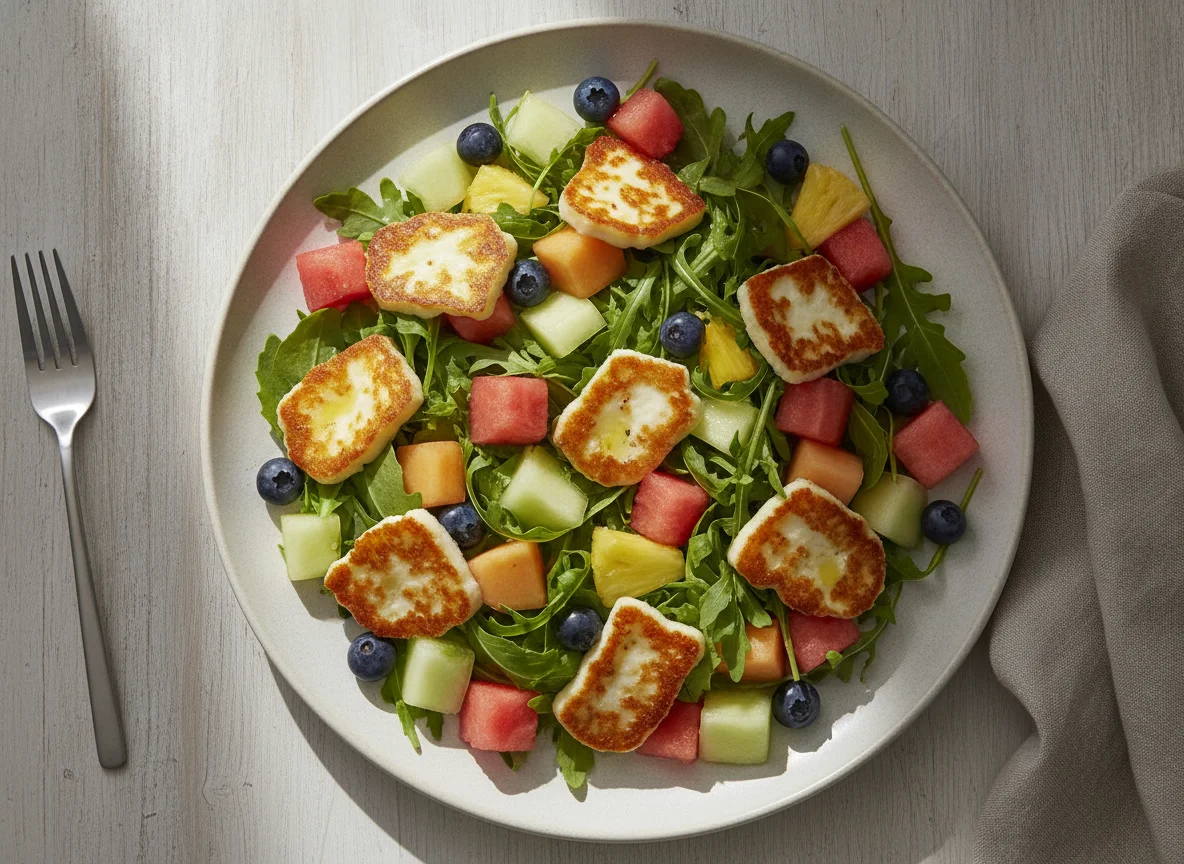 Fried Halloumi Salad with Tropical Fruit photo