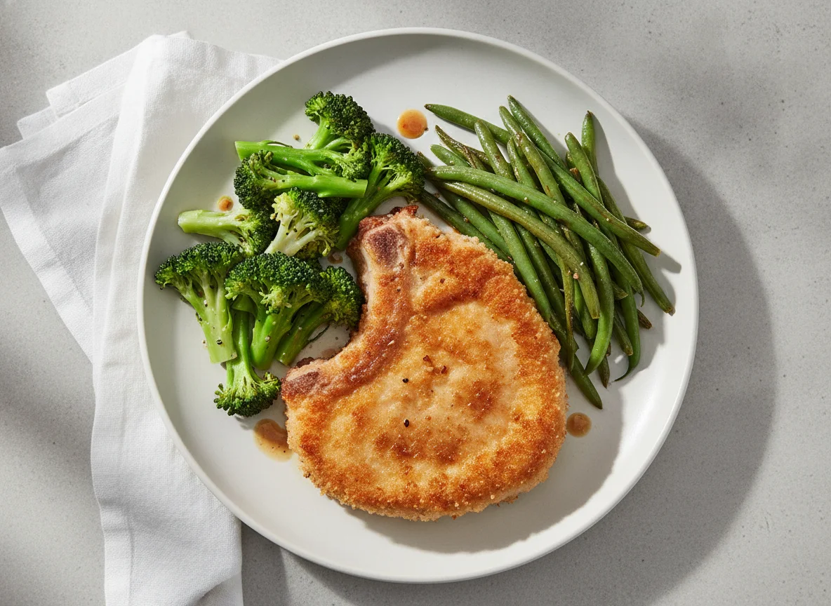 Fried Meat with Broccoli and Green Beans photo