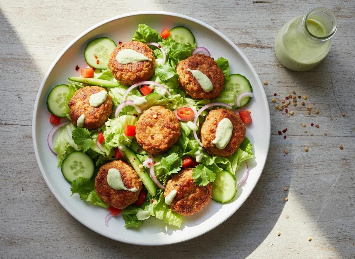 Fried Meatballs with Salad photo