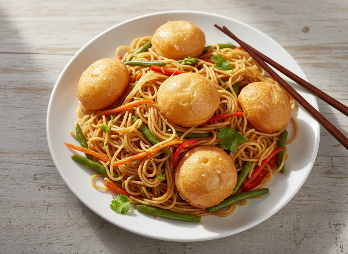 Fried Noodles with Puff-Puff photo