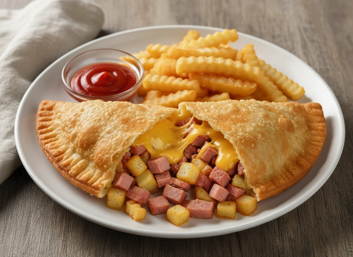 Fried pastry with potatoes, meat, and fries photo