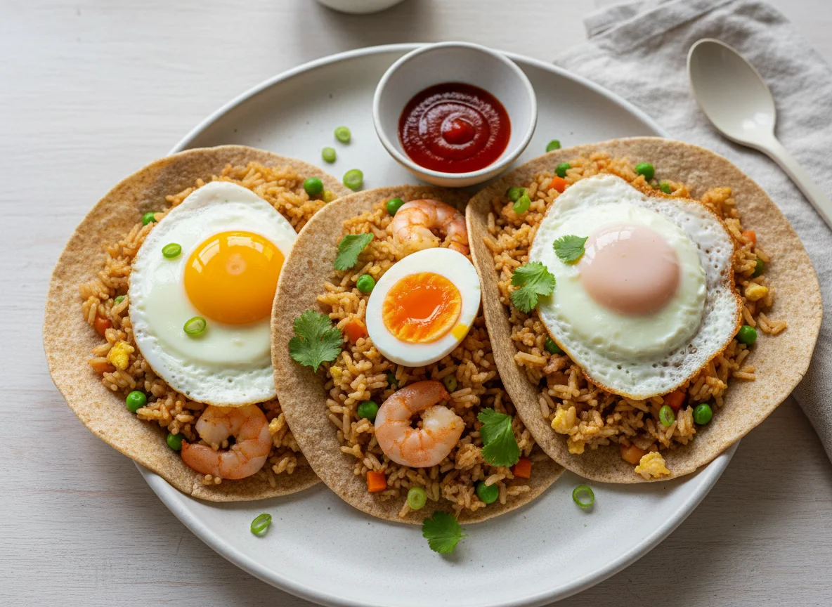 Fried Rice and Eggs on Tortillas photo