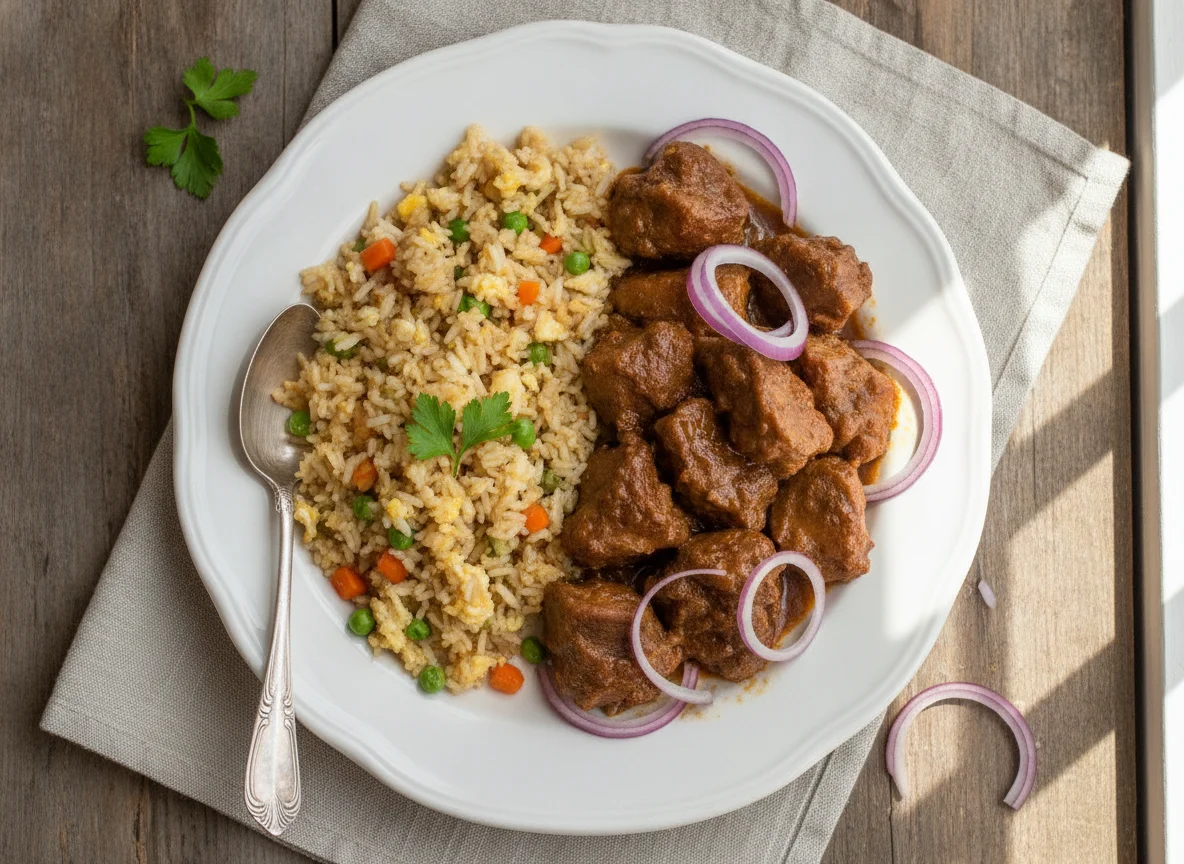 Fried Rice and Stewed Meat photo