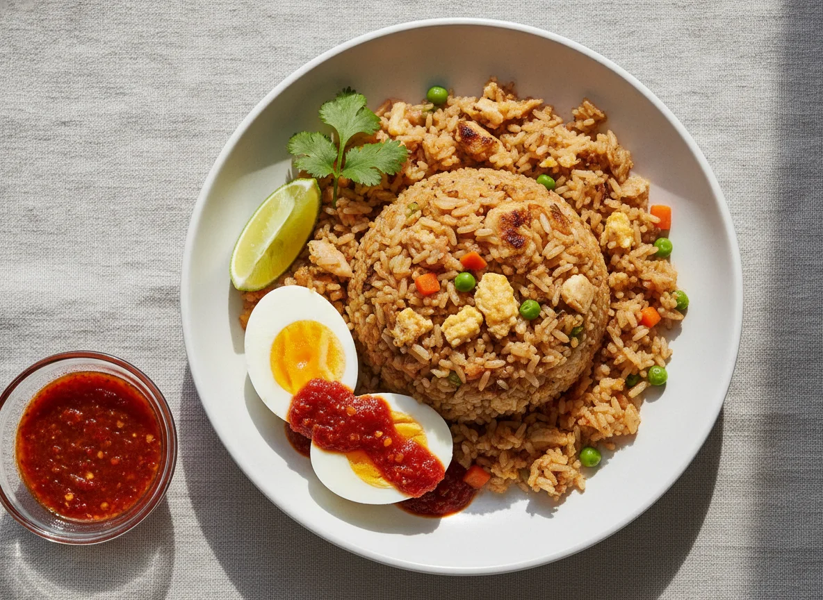 Fried Rice with Boiled Egg and Chili Sauce photo