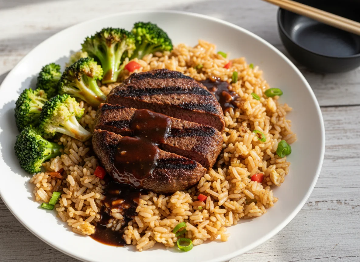 Fried Rice with Broccoli and Steak photo