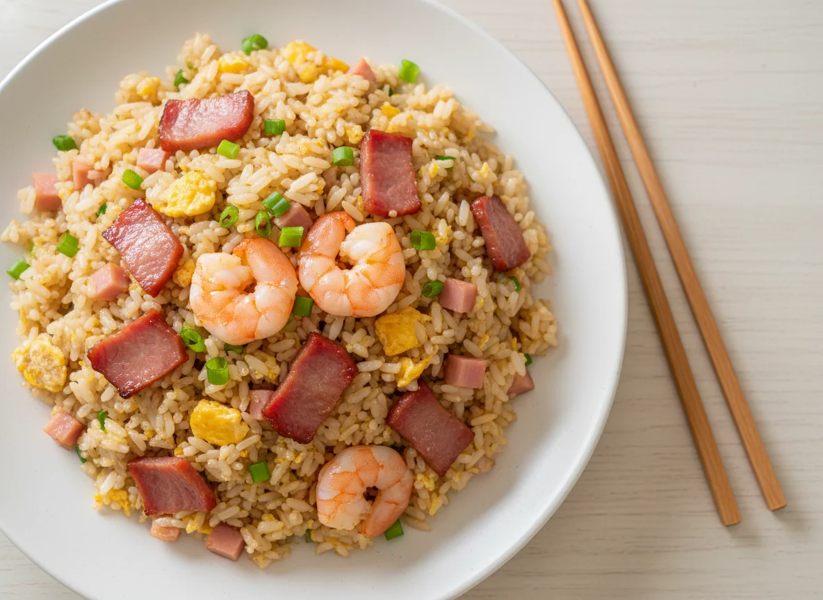 Fried Rice with Char Siu, Ham, and Shrimp photo