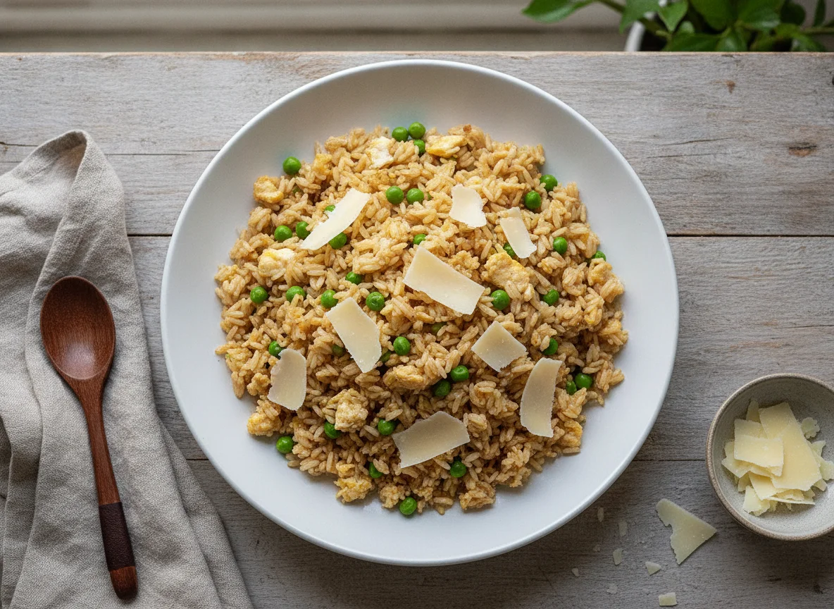 Fried rice with egg and peas photo