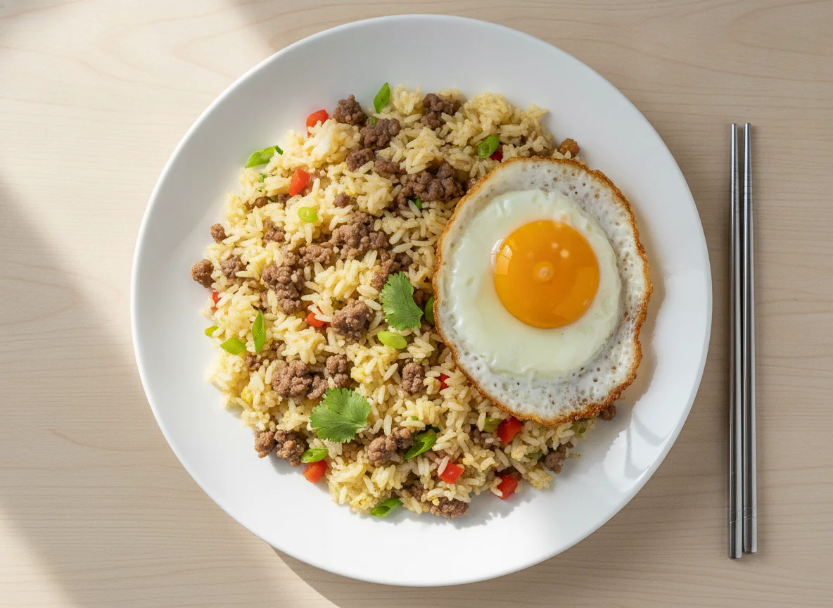Fried rice with ground beef and egg photo