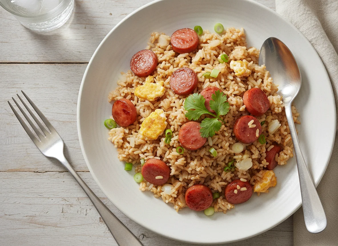 Fried rice with sausage and egg photo