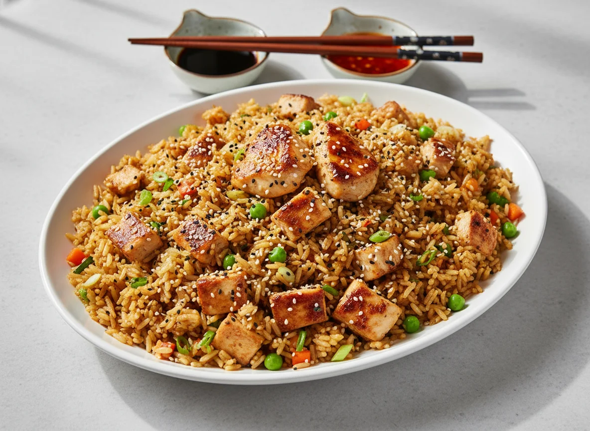 Fried Rice with Sesame Seeds and Chicken photo