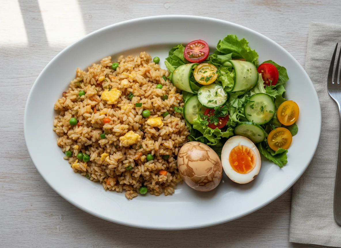 Fried Rice with Side Salad and Tea Egg photo