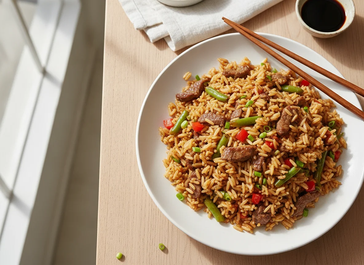 Fried Rice with Vegetables and Meat photo