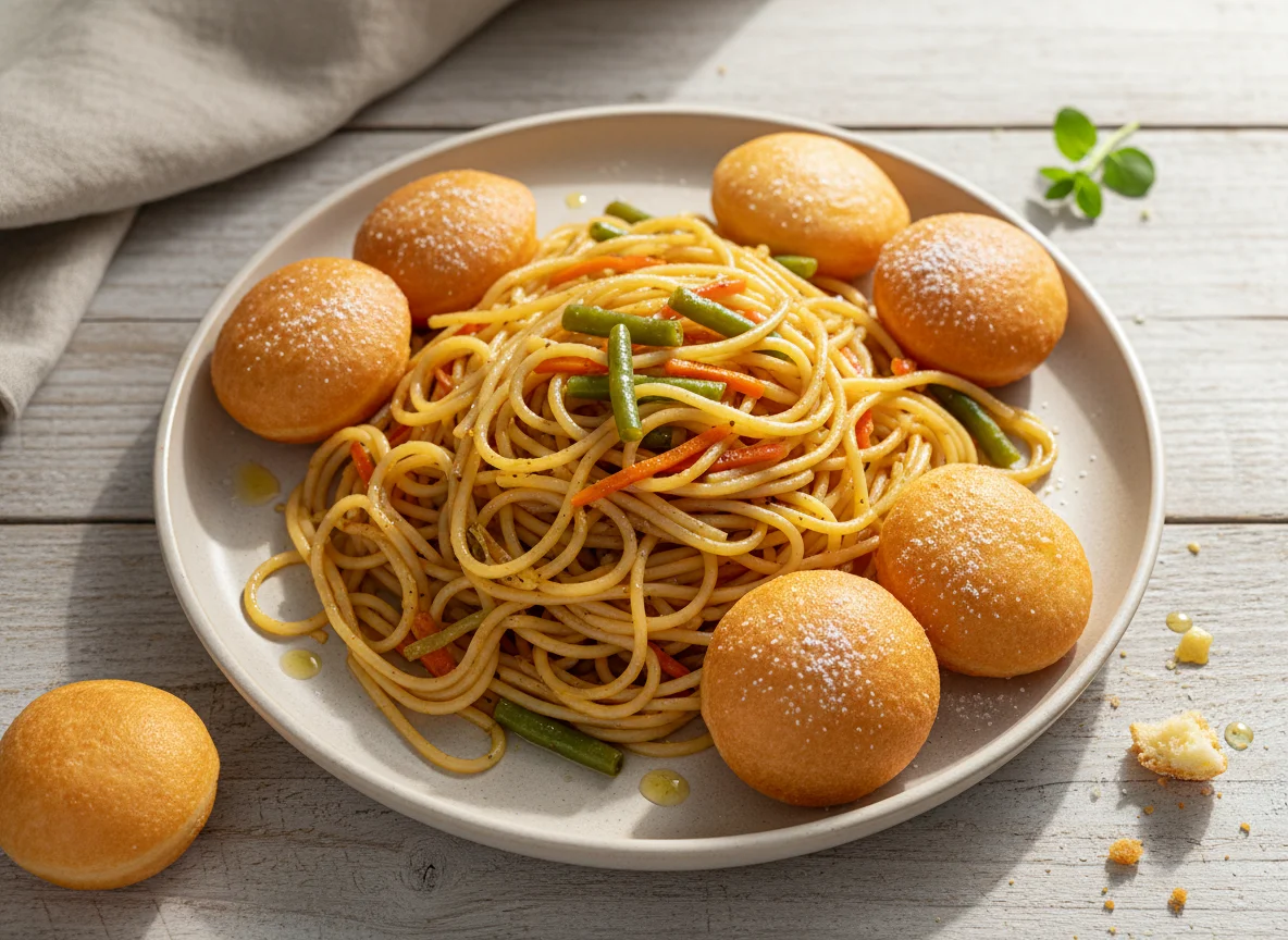 Fried Spaghetti with Puff-Puff photo